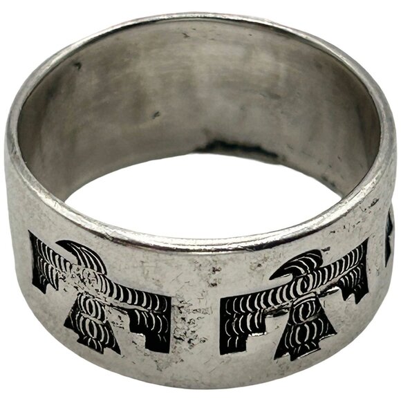 Vintage Bell Trading Post 925 Sterling Silver Navajo Thunderbird Ring - Size 8 - Picture 3 of 6